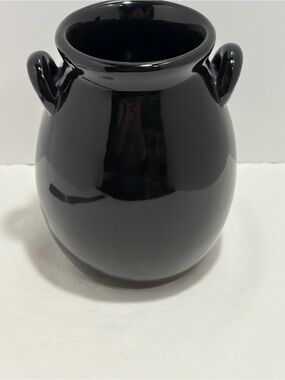 Glossy Black Ceramic Vase with Twin Handles - Utensil Holder